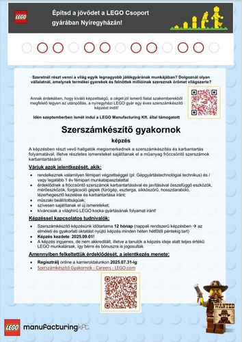 LEGO Manufacturing Kft. - Szerszámkészítő Gyakornok képzés
